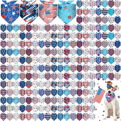 Sanwuta 120 Pcs 4th of July Bandanas for Dogs Patriotic Pet Scarves Adjustable Soft Cute Dog Triangle Scarfs for Medium Small Dogs Cats Large Puppy