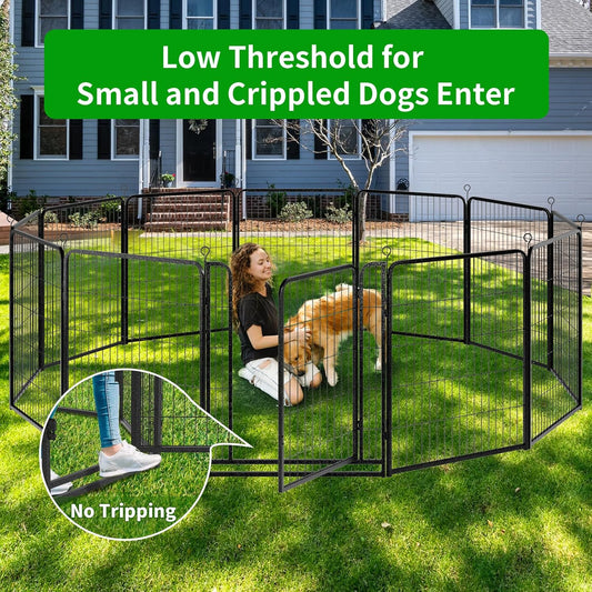 Dog Playpen Outdoor Extra Wide 12 Panels Heavy Duty Anti-Rust Coating-Strengthened Dog Fence 40" Height with Doors Portable for RV Camping Yard, Total 32FT, 79 Sq.ft, Snowy Black