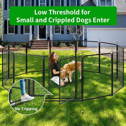 Dog Playpen Outdoor Extra Wide 16 Panels Heavy Duty Dog Fence 40" Height Anti-Rust with Doors Portable for RV Camping Yard, Total 42FT, 140 Sq.ft, Snowy Black