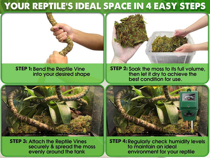 Duspro Reptile Decor Set Including 10FT Reptile Vine Climbing Bendable Branch & 04 OZ Natural Dried Forest Moss Bag Ideal for Bearded Dragon Chameleon Snake Gecko Lizard Terrarium Tank Accessories