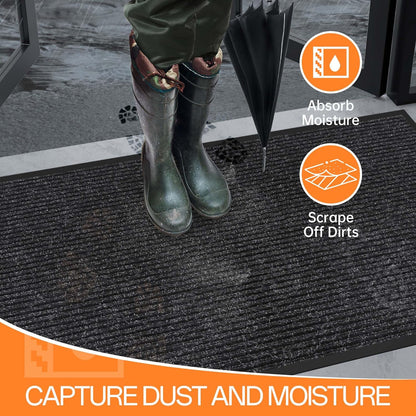 Indoor Outdoor Door Mat, 6' x 3' Doormat for Entryway, Rubber Backing Non Slip Front Door Mat Outside Entrance, Super Absorbent Commercial Floor Mat for Home Office, Black