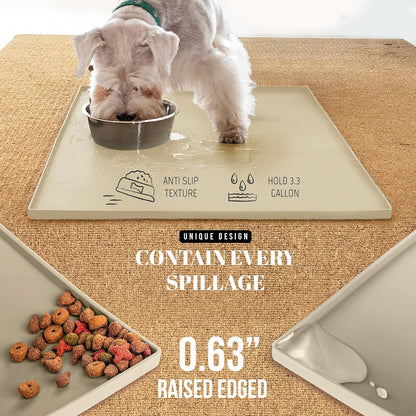 AVERYDAY 18x10'' Dog Mat for Food and Water, Waterproof Silicone Mat with Non-Slip Rubber for Dogs and Cats