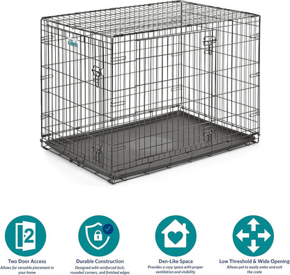 MidWest Homes for Pets 42-Inch Two-Door iCrate Folding Dog Crate with Divider Panel, Leak-Proof Tray & Secure Latches – Metal Wire Kennel for Large Breeds – Portable, Durable & Easy to Assemble