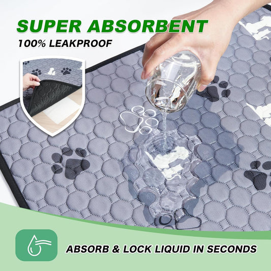 Washable Pee Pads, Puppy Pee Pad for Dogs, 2 Pack Absorbent Reusable Training Dog Pads Pet Puppy Pads, Non-Slip Potty Pads for Whelping, Playpen, Crate, Bed, Grey 24"x24"