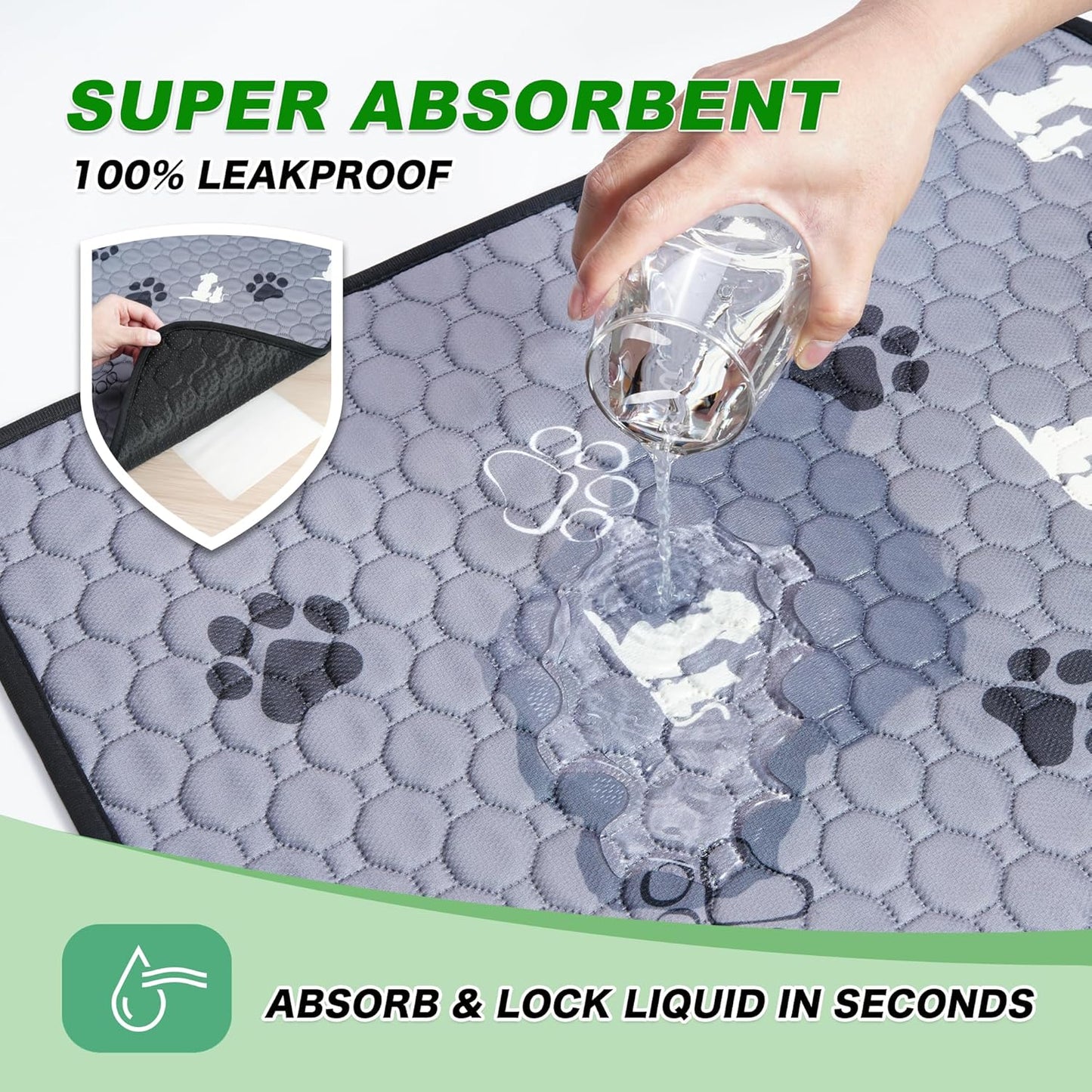 Washable Pee Pads, Puppy Pee Pad for Dogs, 2 Pack Absorbent Reusable Training Dog Pads Pet Puppy Pads, Non-Slip Potty Pads for Whelping, Playpen, Crate, Bed, Grey 24"x48"