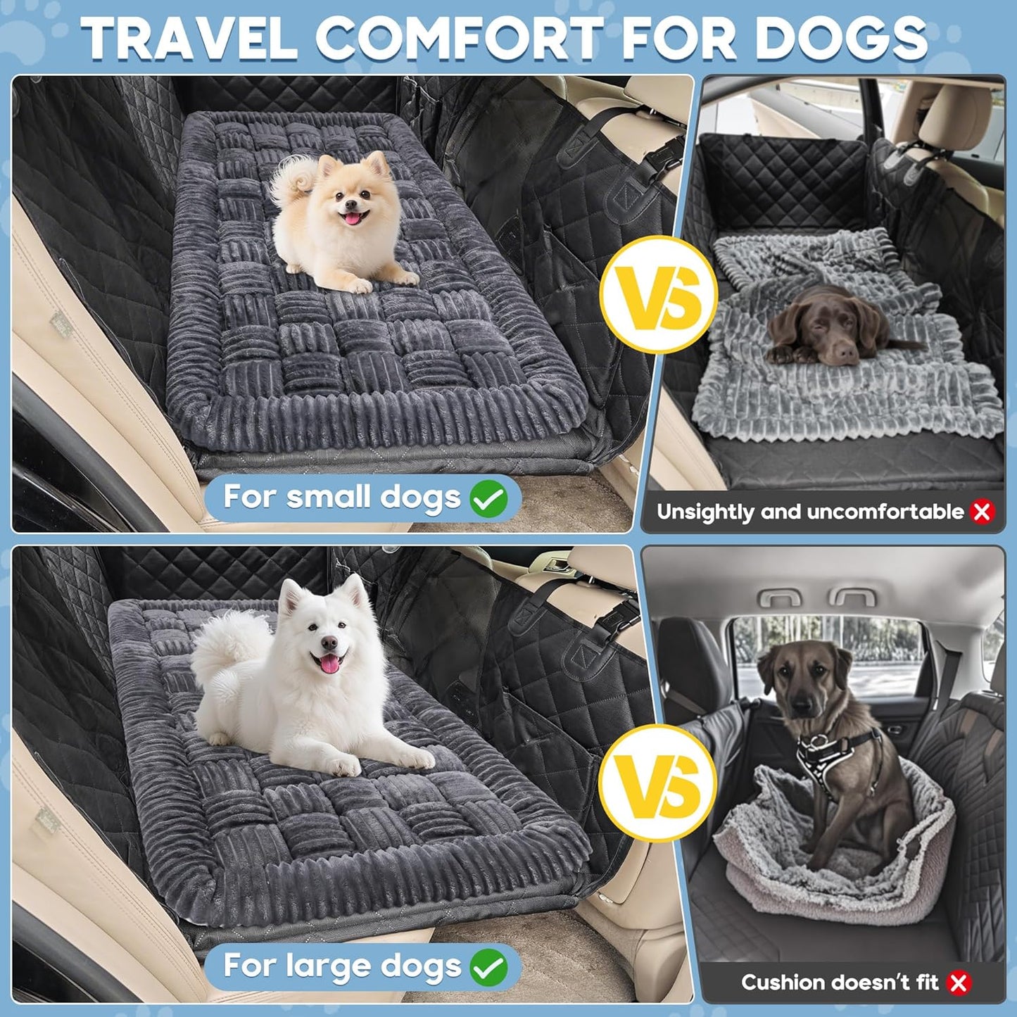 Dog Car Bed Mat, Non-Slip Backseat Extender Pet Blanket, Plaid Dog Bed for SUVs, Sedans & Trucks, Chew-Resistant Travel Pad for Dogs, Easy Clean & Scratch-Proof & Comfort (50"×24.6") Gray