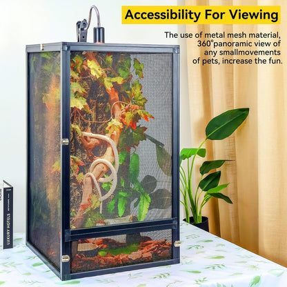 45 Gallon 360° Panoramic Foldable Reptile Terrarium Kit: Crested Gecko Tank and Reptile Cage for Superior Ventilation, Easy Feeding, Sturdiness, and Simple Assembly (Black, 32"x18"x18")