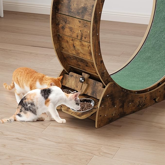 55" Multi-Cat Exercise Wheel with 3-Level Jumper & Scratching Pad - Silent TPE Spinner Activity Center with Rest Area to Prevent Boredom and Obesity in Indoor Cats