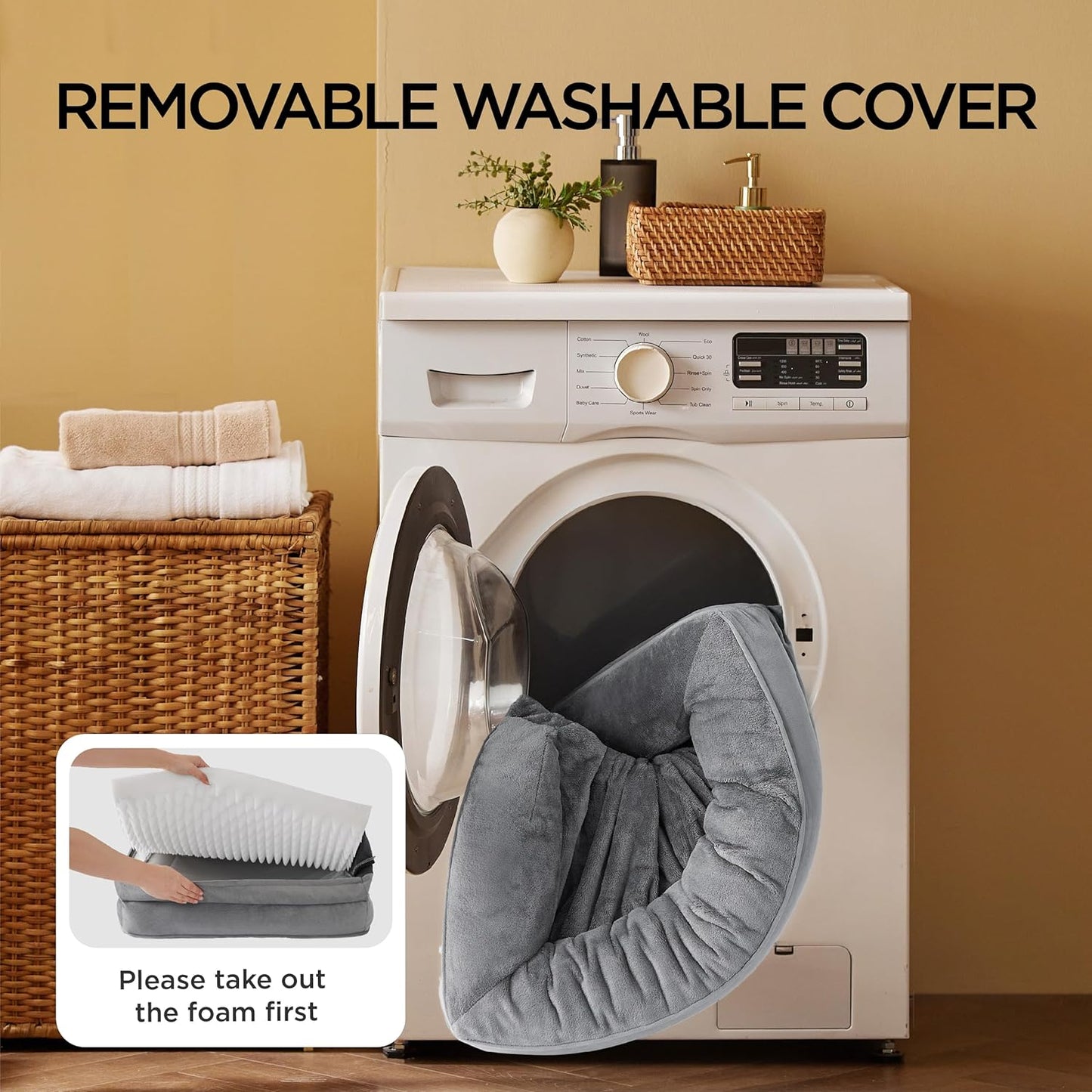 Bedsure Orthopedic Dog Bed Medium Size Dogs - Washable Medium Dog Cat Bed Waterproof, Comfort Pet Couch Sofa with Washable Removable Cover, Pets Bed with Nonskid Bottom, Grey, 28"
