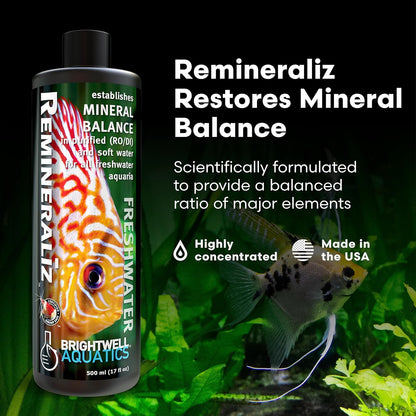 Brightwell Aquatics Remineraliz - Adds Minerals to Distilled, Deionized, or Reverse Osmosis Water for Freshwater Aquarium Use 500-ml