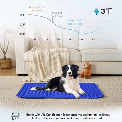 MICROCOSMOS Summer Cooling Mat & Sleeping Pad- Water Absorption Top, Materials Safe, Easy Carry, EZ Clean. Keep Cooling for Pets, Kids and Adults.(Dark Blue, 19" x 15")