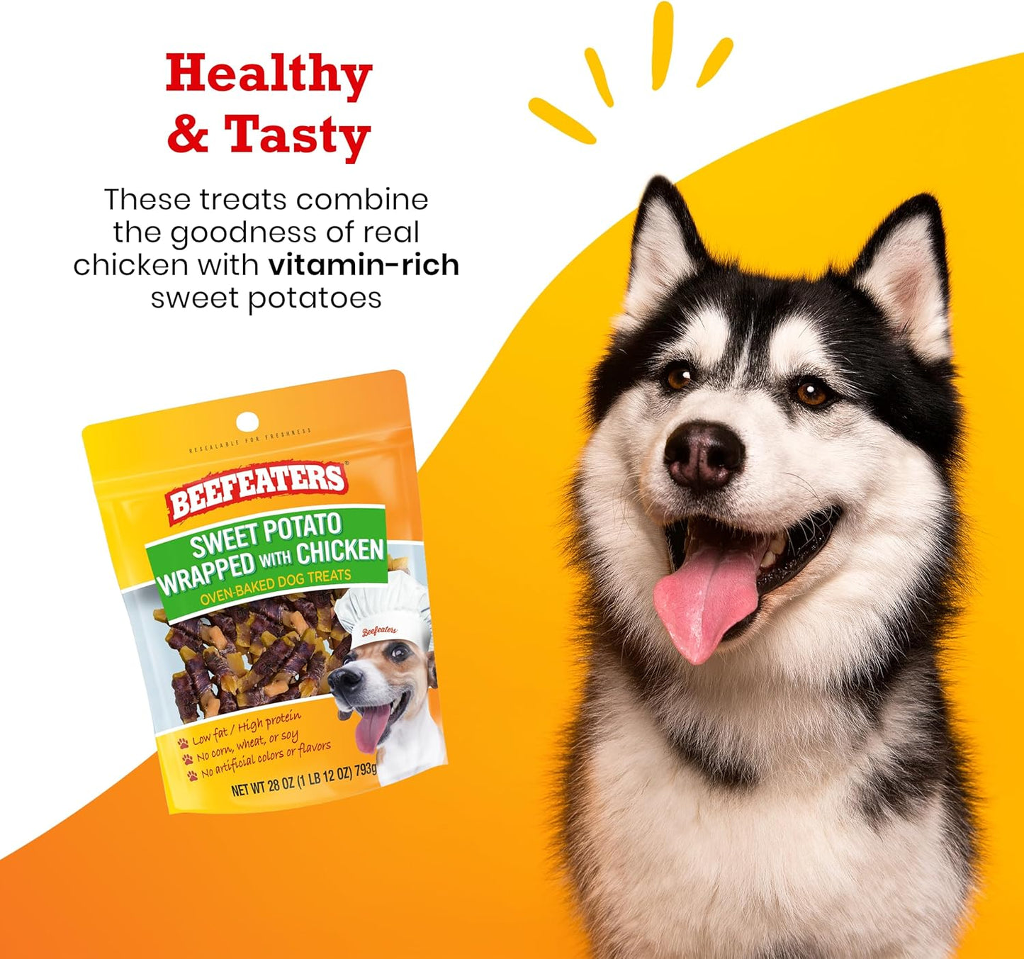 Beefeaters Sweet Potato Wrap with Chicken – Dog Treat. No Corn, Wheat, Soy or Gluten, Low Fat, Whole Muscle Jerky, Ideal for Training & Snacks
