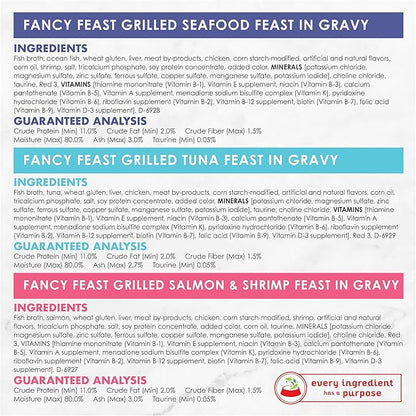 Fancy Feast Purina Grilled Wet Cat Food Seafood Collection in Wet Cat Food Variety Pack - 3 oz. Cans,(Pack of 60)