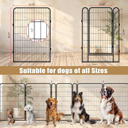 Dog Playpen, Outdoor Dog Fence, 12 Panels, 40" H Dog Pen for Large/Medium/Small Dogs, Heavy Duty Metal Pet Fence with Gate, Portable Dog Fence for RV Camping and Yard (Black)