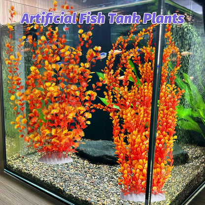 Hamiledyi Aquarium Plastic Plants Aquarium Decor Artificial Fish Tank Plants,Tall Fish Tank Decorations, Extra Large Aquarium Plant 23.6-inch Tall,2PCS（Orange Style B）