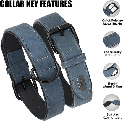 Didog Soft Padded PU Leather Dog Collar, Breathable and Adjustable Dog Collars for Small Dogs, Comfortable for Daily Walk, Blue, M Fit Neck 12-15"(13-22 lbs)