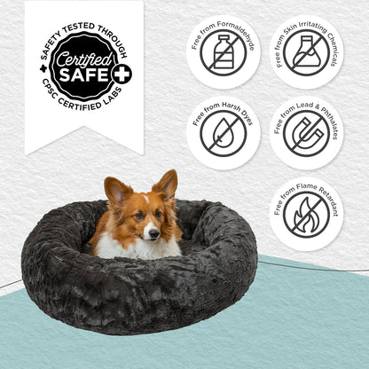 Best Friends by Sheri Original Calming Donut Dog and Cat Bed, Lux Faux Fur, Mink Dark Gray, (30in x 30in) - Anxiety Relief for Pets Up to 45 lbs