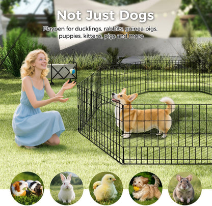 Foldable Dog Playpen 48" Height 8 Panels Metal Exercise Pen No Door - Indoor/Outdoor Dog Play Pen for Medium-Large Dogs, Portable Pet Fence for Yard Garden Camping, Black