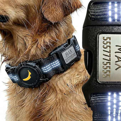 Personalized AirTag Dog Collar: Integrated Secure Holder, Custom Engraved ID Plate, 360° Reflective Weaving - Tactical Anti-Loss Safety System for All Breeds (XS (11-14"))