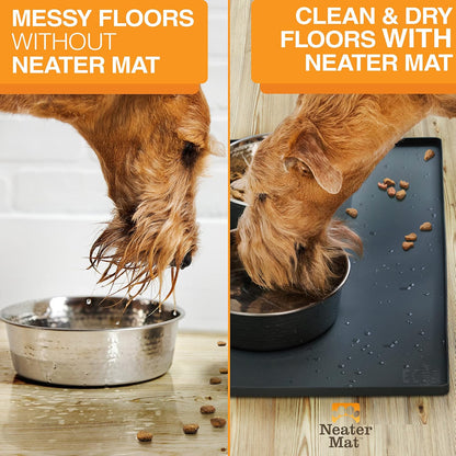 Neater Pet Brands Neater Mat Pet Mats for Food and Water, Cat & Dog Bowl Mat Waterproof Silicone, Feeding Tray, Dog Food Mats for Floors, Placemat w/Raised Edge for Under Bowls, 24" x 16", Black