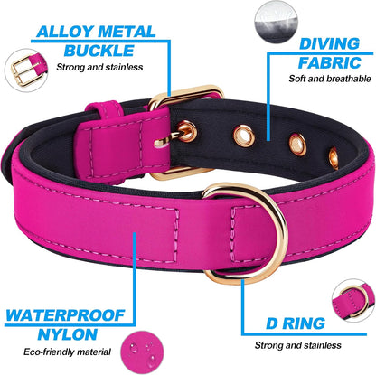 Didog Soft Padded Dog Collars for Medium Dogs, Lightweight and Breathable Dog Collar with Metal Buckle, Rose Purple, L