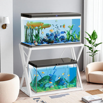 YITAHOME 10-40 Gallon Fish Tank Stand, Double-Layer Metal Aquarium Stand for Reptile Turtle Terrarium Breeder, White