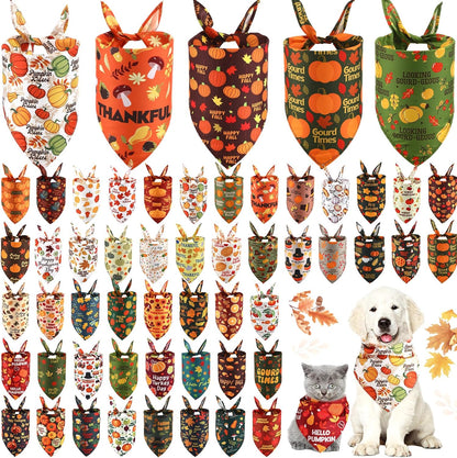 Abbylike 50 Pcs Fall Dog Bandanas Bulk Pet Scarfs Triangle Bibs Adjustable Washable Puppy Kerchief Seasonal Pet Costume Accessories Grooming Supplies for Small Medium Large Dogs Cats