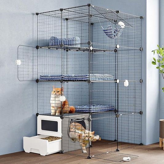 Oneluck Cat Cage with Litter Box,4-Tier DIY Enclosures Large Playpen Detachable Metal Wire Kennel Indoor Crate Large Exercise Place Ideal for 1-2 Cats (35" L x 28" W x 55" H)