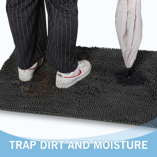 Amyracel Dirt Trapping Door Mat, 24" x 48" Large Absorbent Dog Door Mat for Muddy Paws, Quick Dry Non Slip Chenille Mud Mat for Dogs, Machine Washable Entry Indoor Entryway Rug for Inside Floor