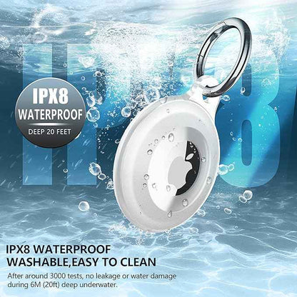4 Pack IPX8 Waterproof Compatible with AirTag Keychain Holder Case,Lightweight, Anti-Scratch,Easy Installation,Soft Full-Body Shockproof for Luggage,Keys,Dog Collar(Clear/Black/Black/Blue)
