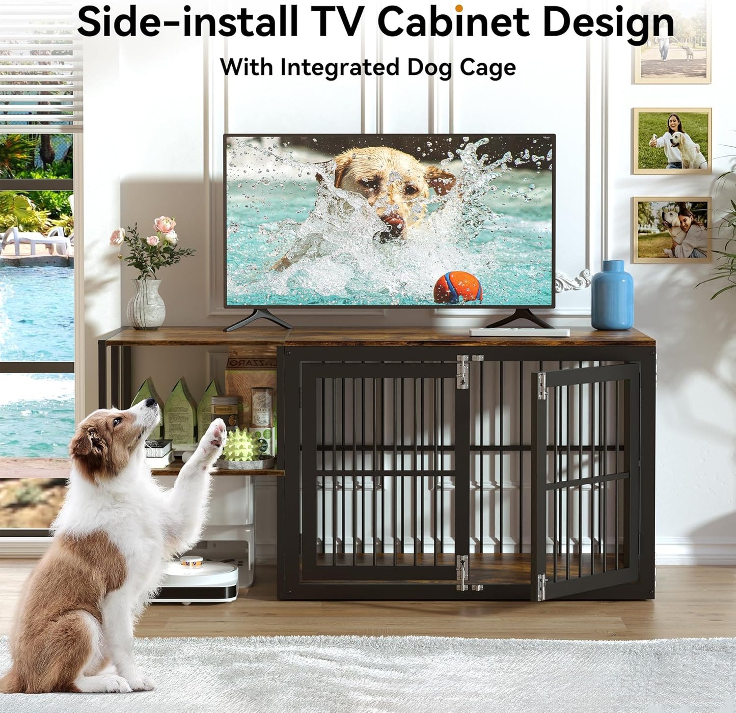 Dociote Heavy Duty Dog Crate Furniture with Storage Shelves，Large Dog Kennel Indoor End Table 39 Inch,Brown