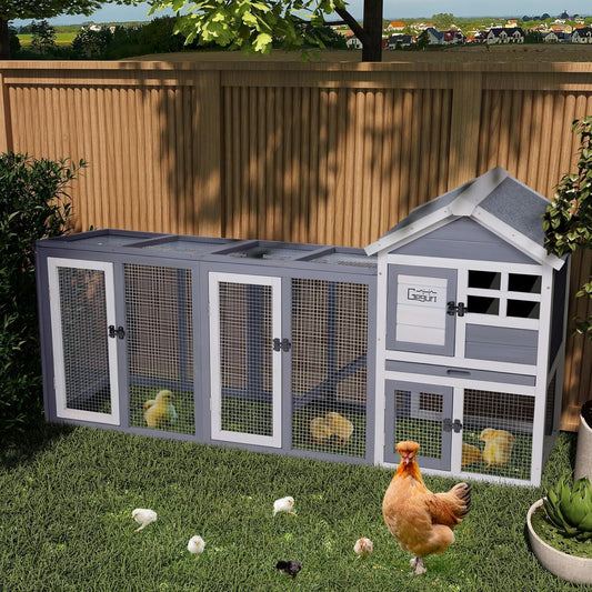 GEGURI Large Rabbit Hutch Indoor Outdoor Chicken Coop Wooden Bunny Cage with Waterproof Roof