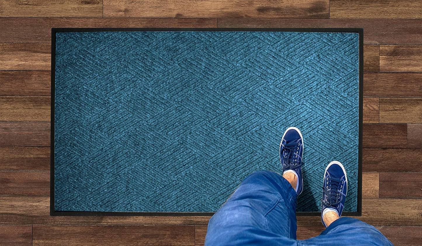 M+A Matting WaterHog Diamond | Commercial-Grade Entrance Mat with Rubber Border – Indoor/Outdoor, Quick Drying, Stain Resistant Door Mat (Medium Blue, 6' x 6')