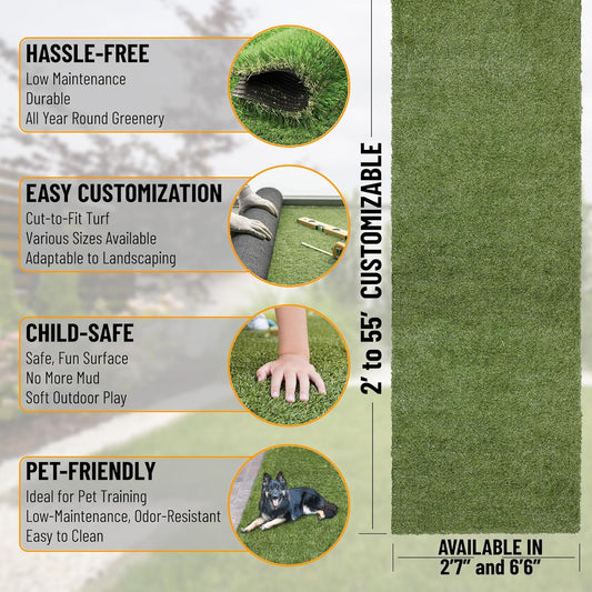 Ottomanson Artificial Grass Puppy Potty Training Pad, 2'7" x 5' Reusable Pee Pad for Small Pets and Dogs
