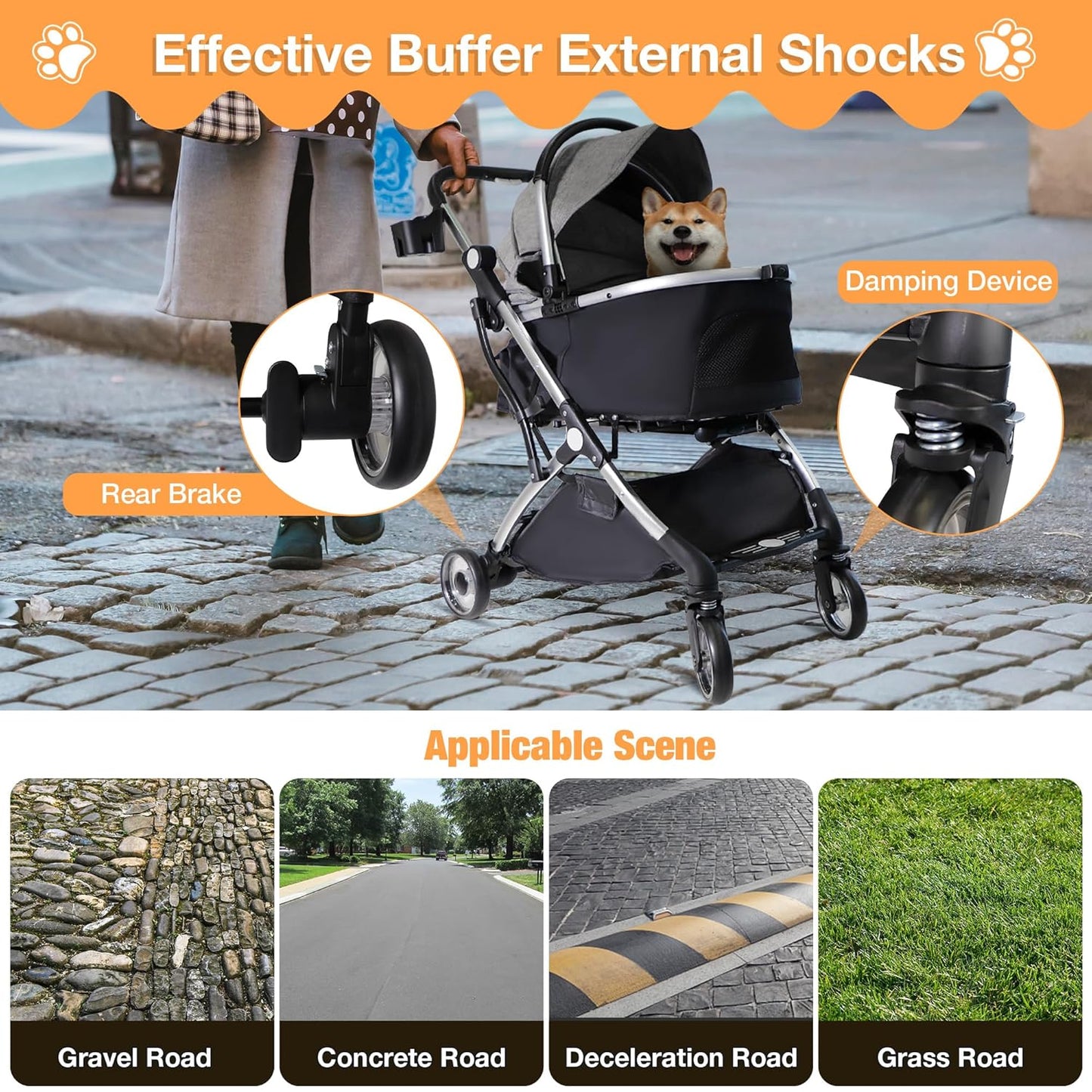 Dog Stroller for Small Medium Dogs, 3 in 1 Folding Pet Stroller Up to 33 lbs, 4 Wheels Pet Strolling Cart with Zipperless Entry, Cat Dog Travel Carrier with Telescopic Handle and Storage Basket - Pawvie