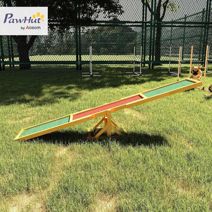 PawHut Wooden Dog Agility Seesaw for Training and Exercise, Platform Equipment Run Game Toy, Weather Resistant Pet Supplies, 71" L x 12" W x 12" H, Natural