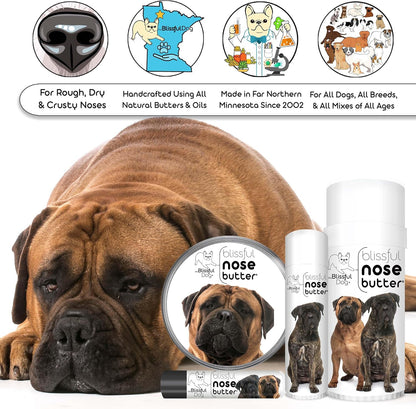 The Blissful Dog Bullmastiff Nose Butter for Dry, Cracked Skin, Lick-Safe Dog Nose Balm with Moisturizing Shea Butter, Almond, Olive, and Essential Oils, Pet Supplies, Uncented, 2 oz.