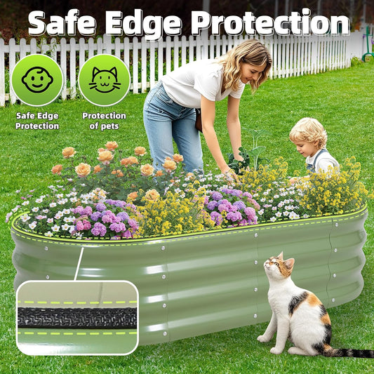 G GOOD GAIN Galvanized Metal Raised Garden Bed Kit - 4x2x1FT Outdoor Planter Box with Safety Edging and Gloves for Vegetables, Fruits, Flowers(White, 2PC)