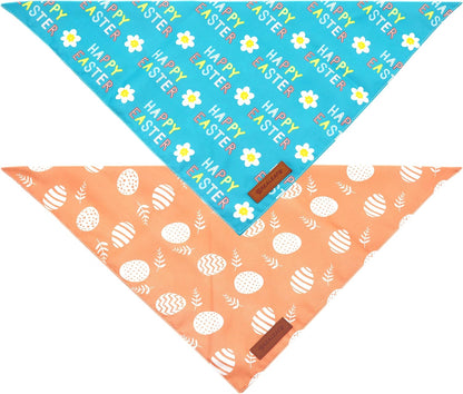 Realeaf Happy Easter Dog Bandanas 2 Pack, Reversible Pet Scarf for Boy and Girl, Premium Durable Fabric, Holiday Bandana for Small Medium Large and Extra Large Dogs (Large)
