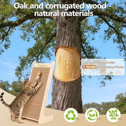 Natural Cork cat Scratching Post-Cat Scratching Pad-cat beds for Indoor Cats-Scratching Board Toy-cat ramp-cat Scratch with 2 Pcs Cardboard,Easy Replace-Eco-Friendly Sustainable-cat Gifts