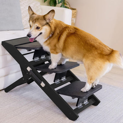 Dog Steps for Bed & Couch 2-in-1 Dog Stairs/Ramp - Height Adjustable Dog Ramp for Couch 7” - 20” - Pet Stairs, Dog Stairs for Small Dogs - Easy to Move Pet Steps with Landing Platform, Black - Pawvie