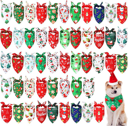 Abbylike 50 Pcs Christmas Dog Bandanas Bulk Xmas Bandanas for Dogs Triangle Kerchief Bibs Scarf Set for Pet Xmas Costume Photo Props Accessories Pet Shops Grooming, 25 Styles (31.5 x 21.7 x 21.7)