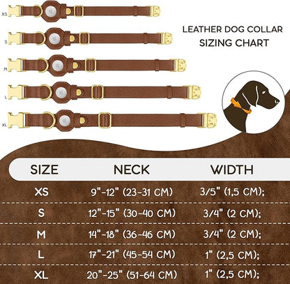 Leather Airtag Dog Collar - Soft Tracking Dog Collar with Apple AirTag Holder and Metal Buckle - Safety GPS Pet Collars for Small Medium Large Dogs Puppy Pink Red (Brown, XS, 9"-12" Neck Fit)