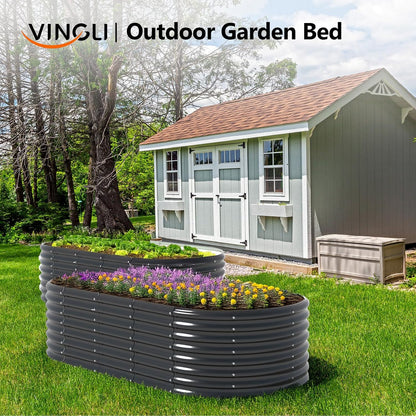VINGLI Galvanized Raised Garden Beds Outdoor, 6x3x2 Ft, 8x4x2 Ft Lager Metal Planter Raised Beds for Planting Vegetables Flowers Herb (8 * 4 * 2（Oval）)