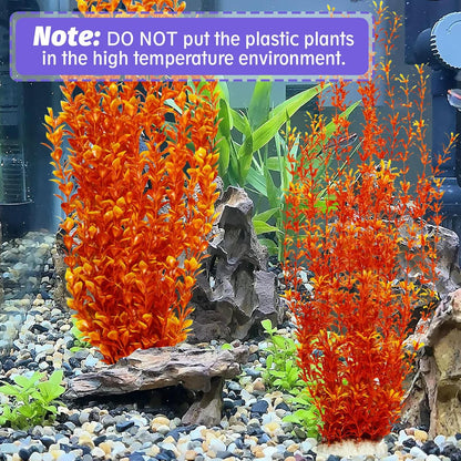 Hamiledyi Aquarium Plastic Plants Aquarium Decor Artificial Fish Tank Plants,Tall Fish Tank Decorations, Extra Large Aquarium Plant 23.6-inch Tall,2PCS（Orange Style A）