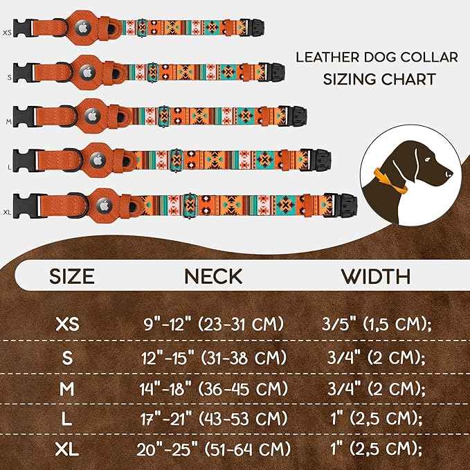AirTag Dog Collar with Metal Buckle - Printed Nylon Soft Leather Dog Collar with Apple AirTag Holder - Secure Tracking GPS Pet Collars for Girl Boy Small Large Dogs (L, 17"-21" Neck Fit, Southwest)