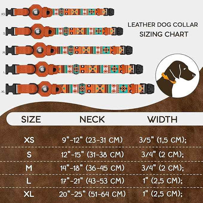 AirTag Dog Collar with Metal Buckle - Printed Nylon Soft Leather Dog Collar with Apple AirTag Holder - Secure Tracking GPS Pet Collars for Girl Boy Small Large Dogs (L, 17"-21" Neck Fit, Southwest)