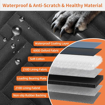 Dog Car Seat Cover for Back Seat,100% Waterproof & Scratchproof Back Seat Pet Cover for Dogs,5MM PP Board Hard Bottom Dog Bed for Car,Supports 400lbs Back Seat Extender for Dogs for Car/SUV