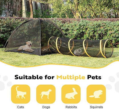 VIVOHOME Outdoor Cat Enclosures 3-in-1 Portable Catio w/Large Cat Tent, Tunnel, Playhouse, 5 Piece Door, Cat Leash, Mint Ball for Rabbits, Dogs and Feline Friends to Explore in Yard, Balcony, Camping