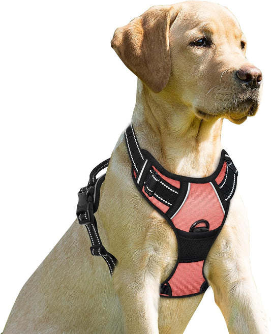 BARKBAY No Pull Dog Harness Front Clip Heavy Duty Reflective Easy Control Handle for Large Dog Walking(Light Pink,M)